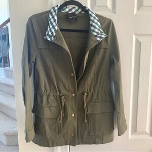 Stitchfix Eden Society Olive Green “Holly” Cargo Jacket with Plaid Collar
